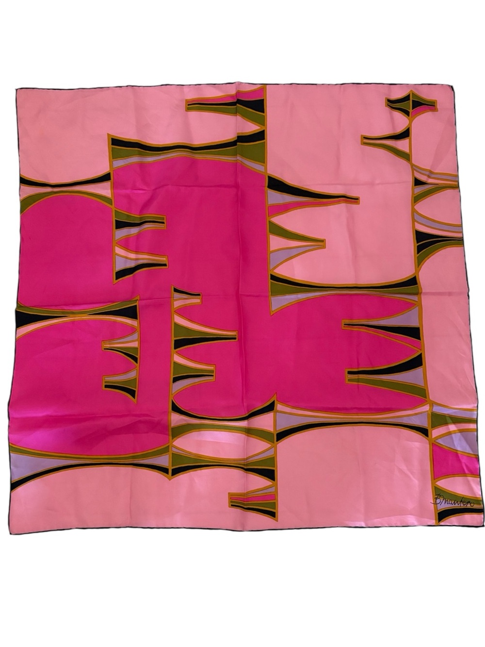 Vintage 60’s B Mantero Pucci-esque Pink Abstract Print Silk Scarf 30” Square